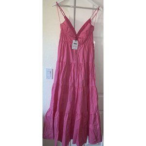 sau lee Adele Tiered Cotton Maxi dress Rose Pink NWT Us Size 2 UK 4
